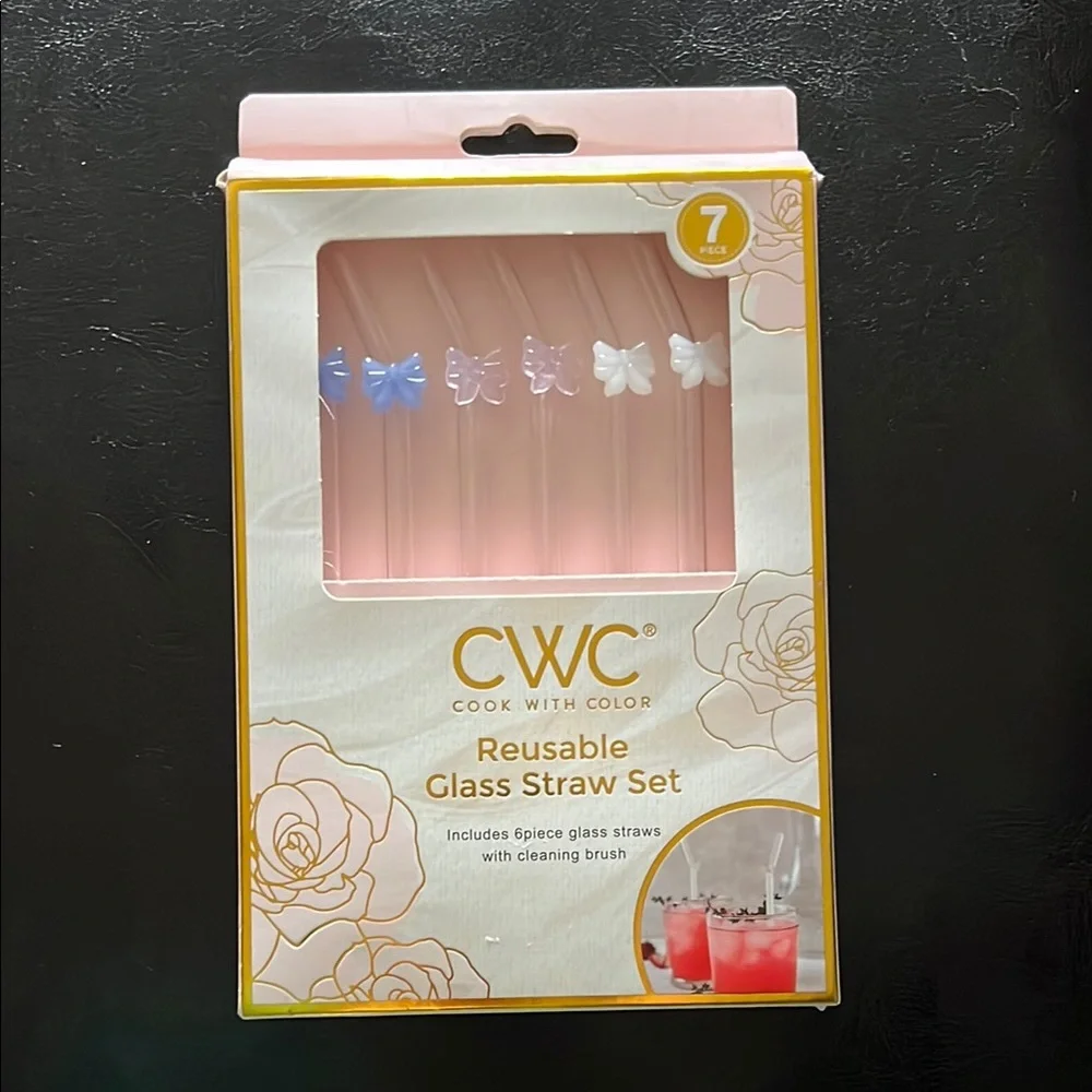 CWC Reusable Glass Straw Set with Bows - Picture 1 of 1